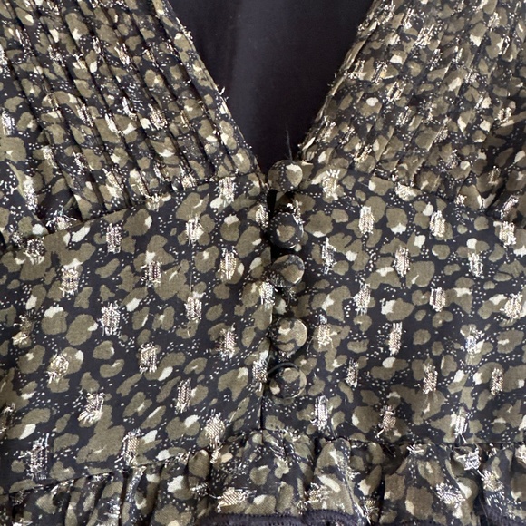 Urban Outfitters - Chiffon - Metallic Green Black - Long Sleeve - Dress - M - Picture 3 of 4